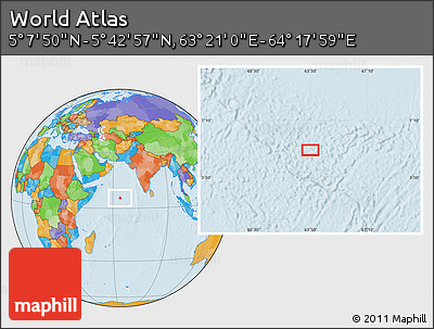 Political Location Map of the Area around 5° 25' 24" N, 63° 49' 30" E