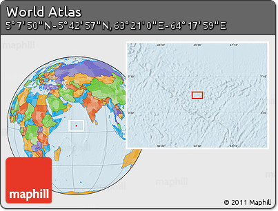 Political Location Map of the Area around 5° 25' 24" N, 63° 49' 30" E