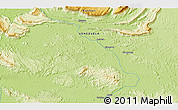 Physical 3D Map of the area around 5° 25' 24" N, 63° 40' 30" W