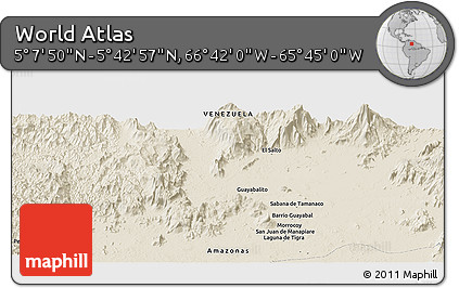 Shaded Relief Panoramic Map of the Area around 5° 25' 24" N, 66° 13' 29" W