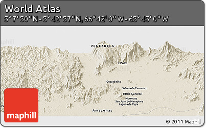 Shaded Relief Panoramic Map of the Area around 5° 25' 24" N, 66° 13' 29" W