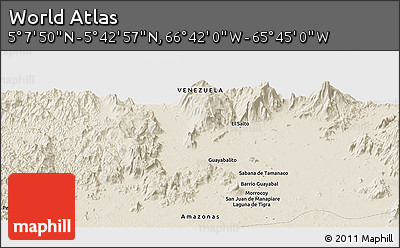 Shaded Relief Panoramic Map of the Area around 5° 25' 24" N, 66° 13' 29" W