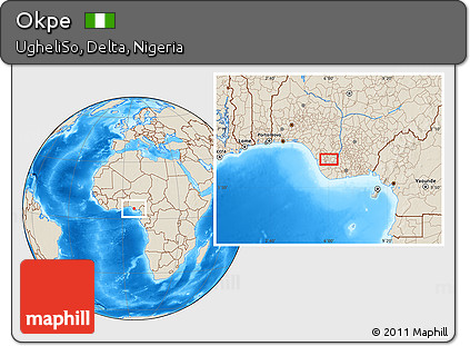 Shaded Relief Location Map of Okpe