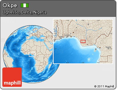 Shaded Relief Location Map of Okpe