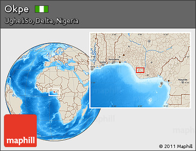 Shaded Relief Location Map of Okpe