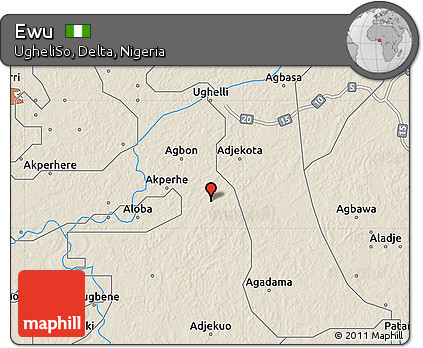 Shaded Relief Map of Ewu