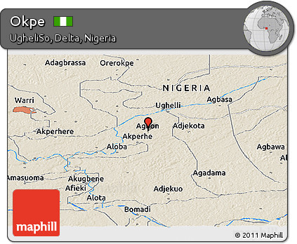 Shaded Relief Panoramic Map of Okpe