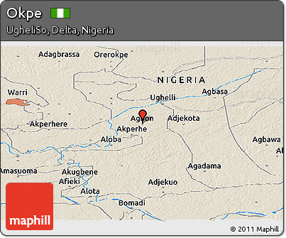 Shaded Relief Panoramic Map of Okpe