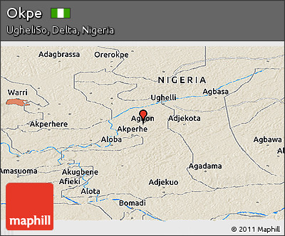 Shaded Relief Panoramic Map of Okpe