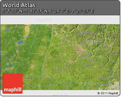 Satellite 3D Map of the Area around 5° 25' 24" N, 6° 52' 30" E
