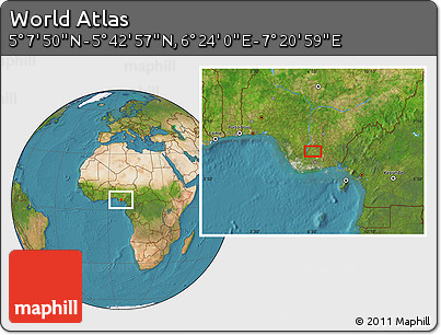 Satellite Location Map of the Area around 5° 25' 24" N, 6° 52' 30" E