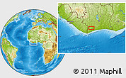 Physical Location Map of the area around 5° 25' 24" N, 6° 43' 29" W