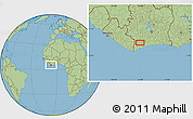 Savanna Style Location Map of the area around 5° 25' 24" N, 6° 43' 29" W