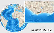 Shaded Relief Location Map of the area around 5° 25' 24" N, 6° 43' 29" W