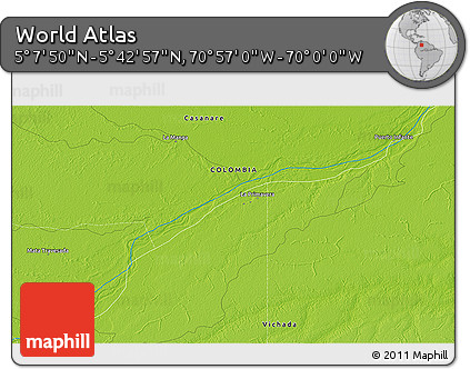 Physical 3D Map of the Area around 5° 25' 24" N, 70° 28' 29" W