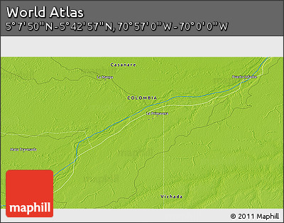 Physical 3D Map of the Area around 5° 25' 24" N, 70° 28' 29" W