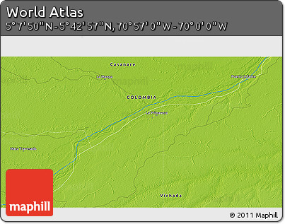 Physical 3D Map of the Area around 5° 25' 24" N, 70° 28' 29" W