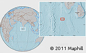Gray Location Map of the area around 5° 25' 24" N, 75° 43' 29" E, hill shading
