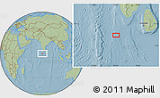 Savanna Style Location Map of the area around 5° 25' 24" N, 75° 43' 29" E, hill shading