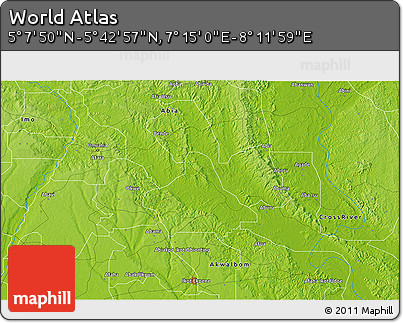 Physical 3D Map of the Area around 5° 25' 24" N, 7° 43' 29" E