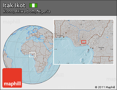 Gray Location Map of Itak Ikot, hill shading