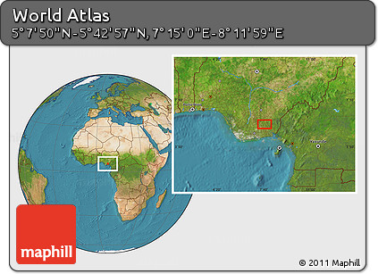Satellite Location Map of the Area around 5° 25' 24" N, 7° 43' 29" E