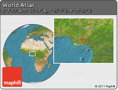 Satellite Location Map of the Area around 5° 25' 24" N, 7° 43' 29" E