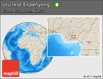 Shaded Relief Location Map of Utu Ikot Ekpenyong