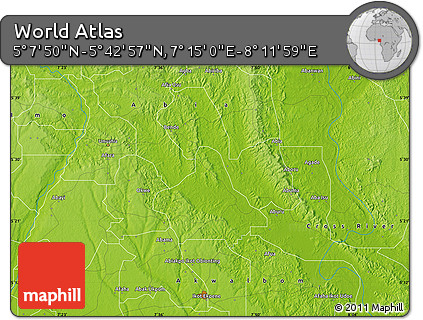Physical Map of the Area around 5° 25' 24" N, 7° 43' 29" E