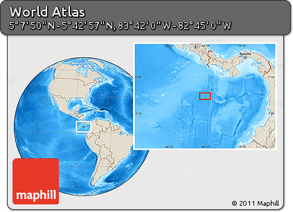 Shaded Relief Location Map of the Area around 5° 25' 24" N, 83° 13' 29" W