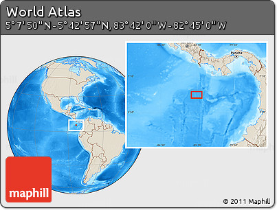 Shaded Relief Location Map of the Area around 5° 25' 24" N, 83° 13' 29" W