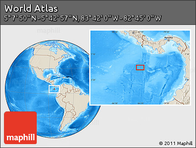 Shaded Relief Location Map of the Area around 5° 25' 24" N, 83° 13' 29" W