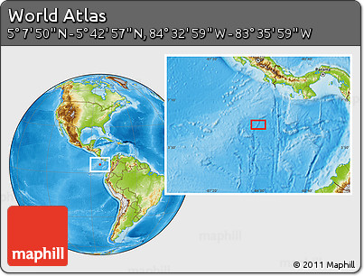 Physical Location Map of the Area around 5° 25' 24" N, 84° 4' 29" W