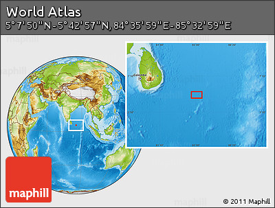 Physical Location Map of the Area around 5° 25' 24" N, 85° 4' 29" E