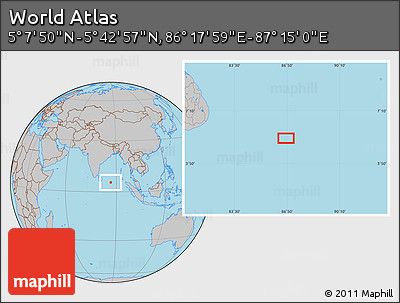Gray Location Map of the Area around 5° 25' 24" N, 86° 46' 30" E