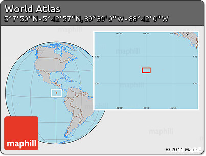 Gray Location Map of the Area around 5° 25' 24" N, 89° 10' 30" W