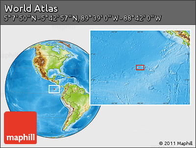Physical Location Map of the Area around 5° 25' 24" N, 89° 10' 30" W