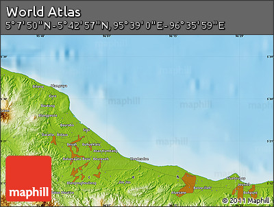 Physical Map of the Area around 5° 25' 24" N, 96° 7' 30" E