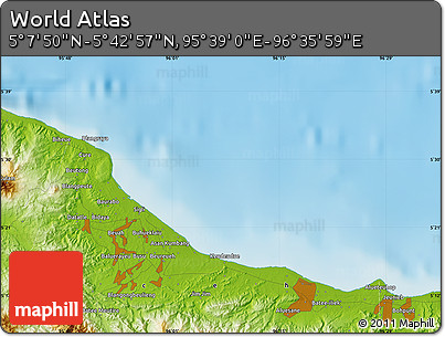 Physical Map of the Area around 5° 25' 24" N, 96° 7' 30" E