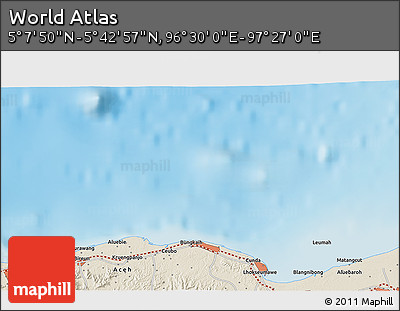 Shaded Relief 3D Map of the Area around 5° 25' 24" N, 96° 58' 29" E