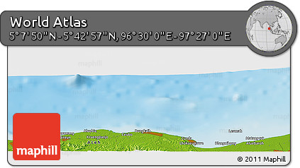 Physical Panoramic Map of the Area around 5° 25' 24" N, 96° 58' 29" E