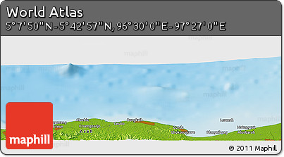 Physical Panoramic Map of the Area around 5° 25' 24" N, 96° 58' 29" E