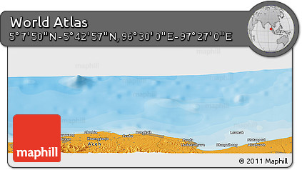 Political Panoramic Map of the Area around 5° 25' 24" N, 96° 58' 29" E