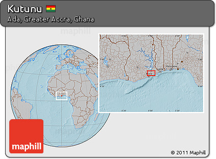 Gray Location Map of Kutunu, hill shading