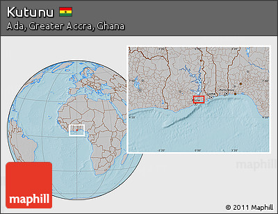 Gray Location Map of Kutunu, hill shading