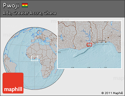Gray Location Map of Pwoji, hill shading