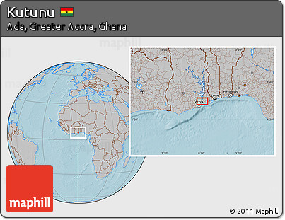Gray Location Map of Kutunu, hill shading