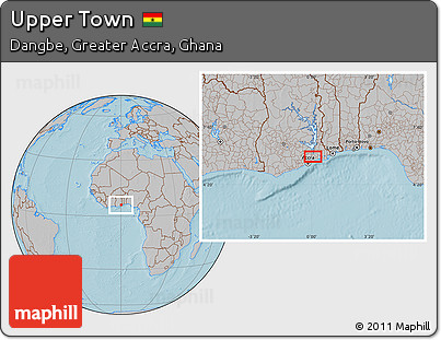 Gray Location Map of Upper Town, hill shading