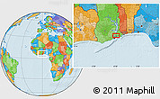 Political Location Map of the area around 5° 56' 49" N, 0° 4' 30" E