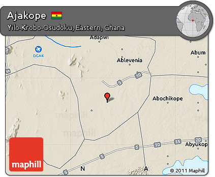 Shaded Relief Map of Ajakope